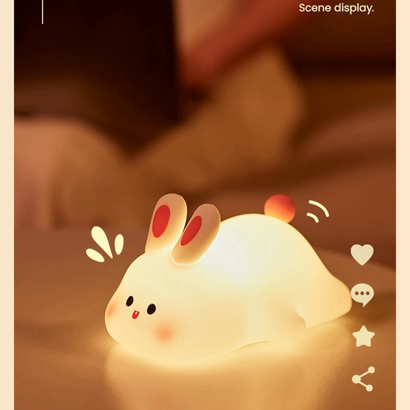 Big Face Rabbit Light LED Portable Rechargeable Bunny Lamp Night Light For Baby Nursery USB Dimmable Rabbit Night Lamp Durable