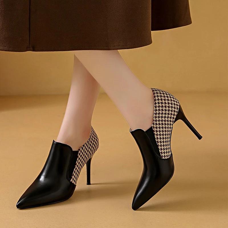 Sexy Pointed Toe Women Ankle Boots High Heels Leather Shoes 2025 Winter New Brand Stilettos Designer Dress Pumps Zapatos Mujer