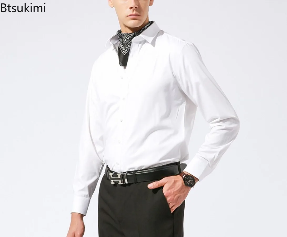 

New High Quality Men Three Proofings Shirt Solid Bamboo Fiber Anti-wrinkle Non-ironing Slim Fashion Casual Business Dress Shirt