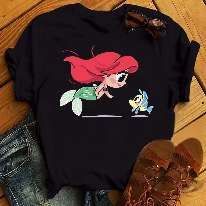 Disney Princess Graphic Printed Women T Shirt Fashion Summer Casual Short Sleeve Top Tees Cartoon Graphic Print 90s Tops Tee