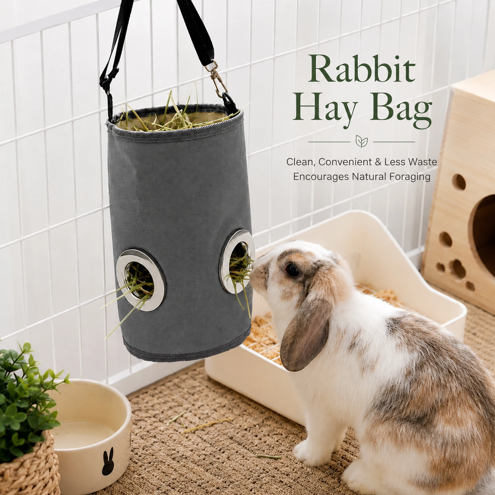 Rabbit Hay Bag Hanging Washable Adjustable Easy Install Gnawing Resistant Hamster Hedgehog Automatic Feeding Bag Pet Supplies