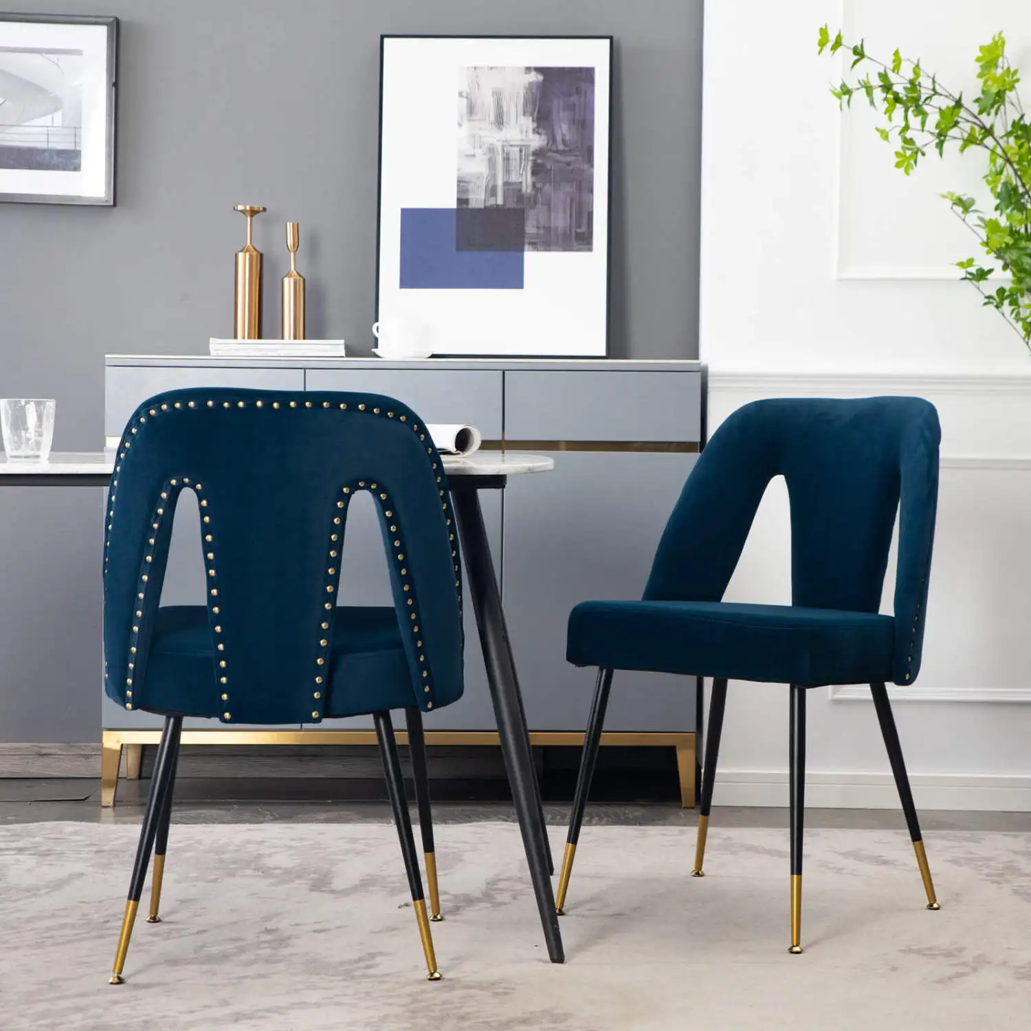 

A&A Furniture,Akoya Collection Modern | Contemporary Velvet Upholstered Dining Chair with Nailheads and Gold Tipped Black Metal