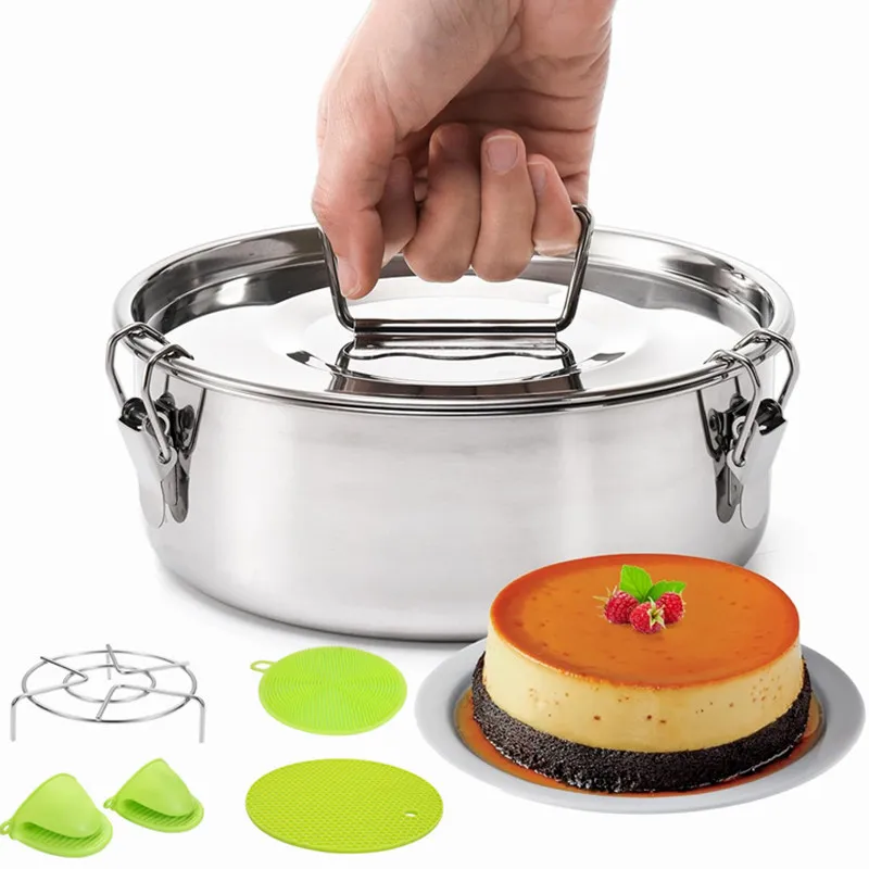 

Форма для выпечки из нержавеющей стали для изготовления сыра, торта, шоколадного пудинга, круглая форма для выпечки, форма для выпечки с крышкой, горшок быстрого приготовления