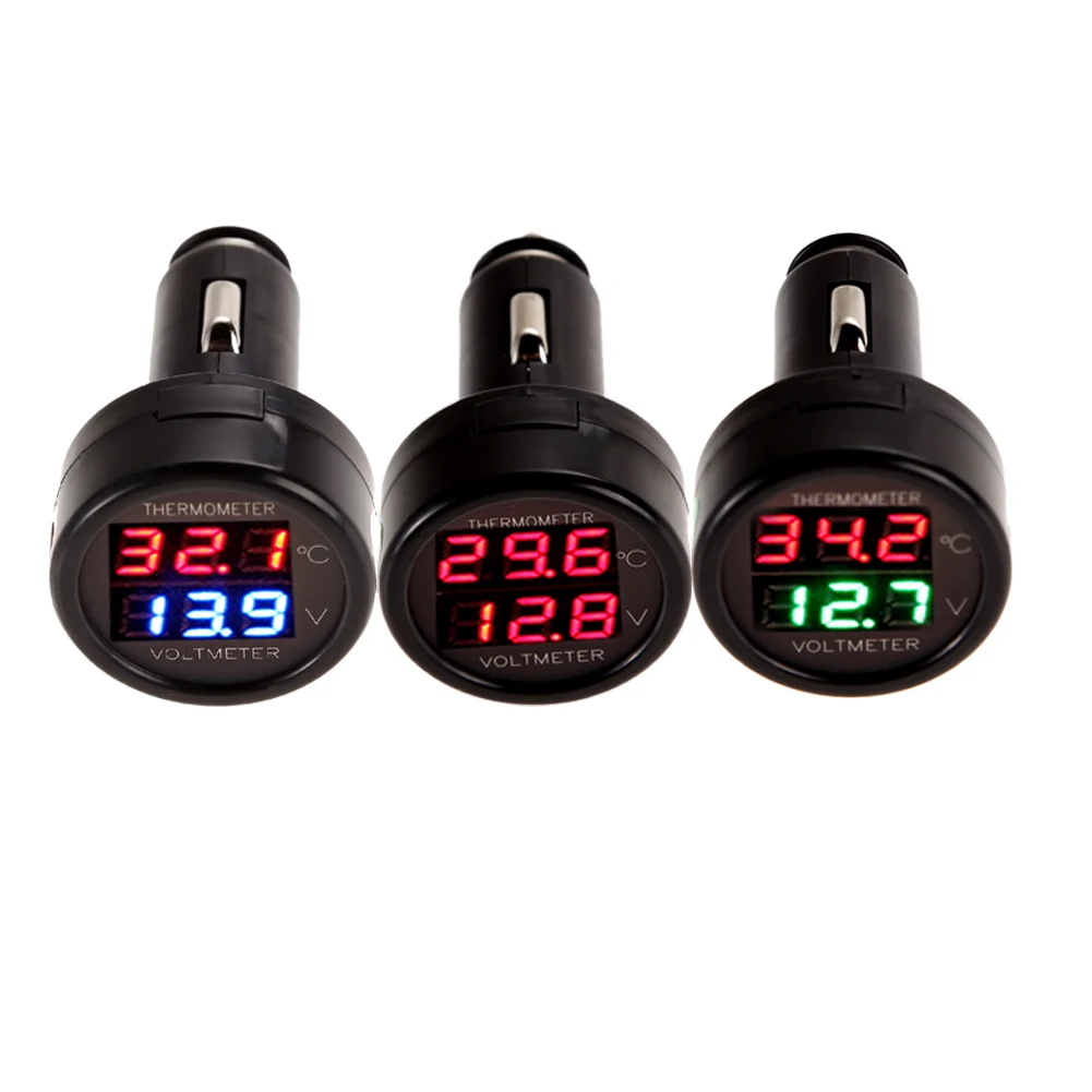 2-in-1 Voltage Temperature Monitor 12-24V Voltmeter Thermometer Cigarette Lighter Temp Volt Tester Multimeter Car Accessories