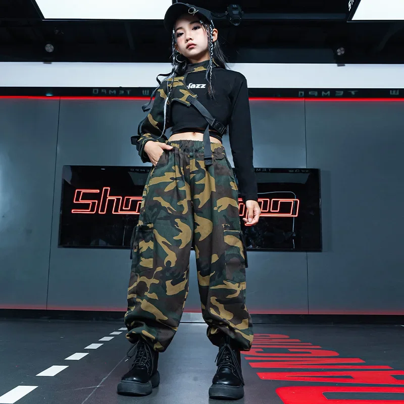 Mädchen Hip Hop Sweatshirt Manschette Camouflage Cargo Hosen Outfits Kinder Jogger Street Dance Kinder Streetwear Kostüm