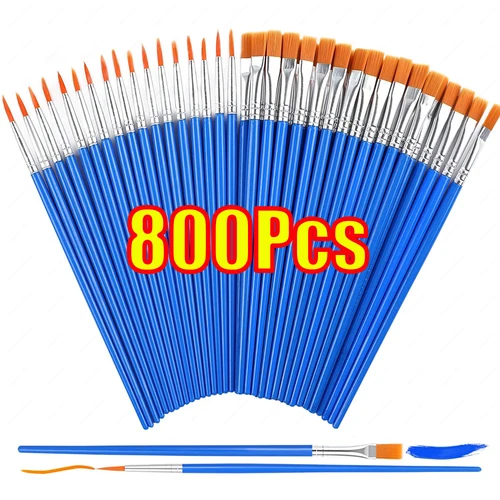 Juego de pinceles de pintura acrílica para niños, artistas, manualidades, pinceles para pintura al óleo de acuarela con pincel plano y redondo, 1-800 Uds.