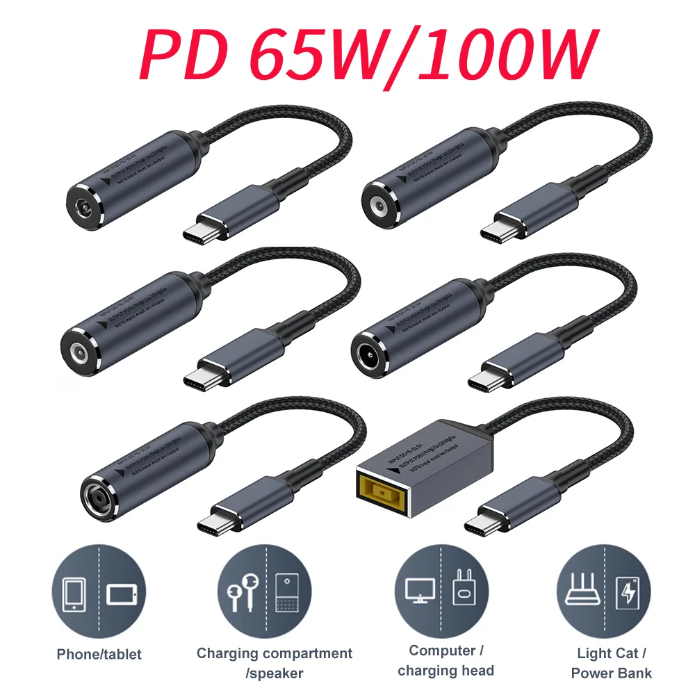 

Разъем питания постоянного тока 100 x мм к USB-кабелю для быстрой зарядки ноутбука, 65 Вт/Вт