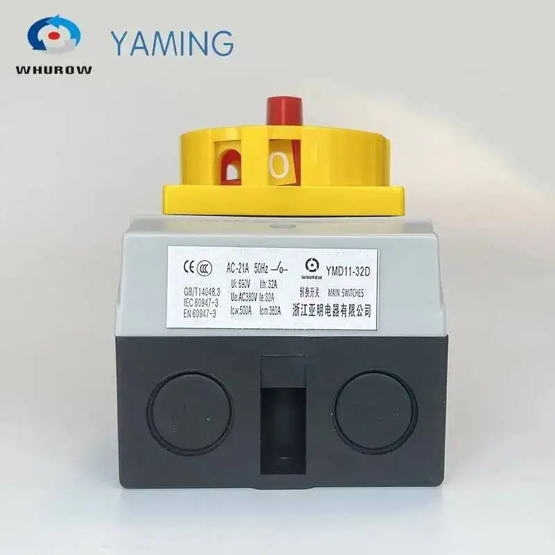 Yaming Isolator Switch Locking Fixed Padlock Rotary With Waterproof Enclosure 32A 690V 3Phases 2 Positions On-off YMD11-32D 3P