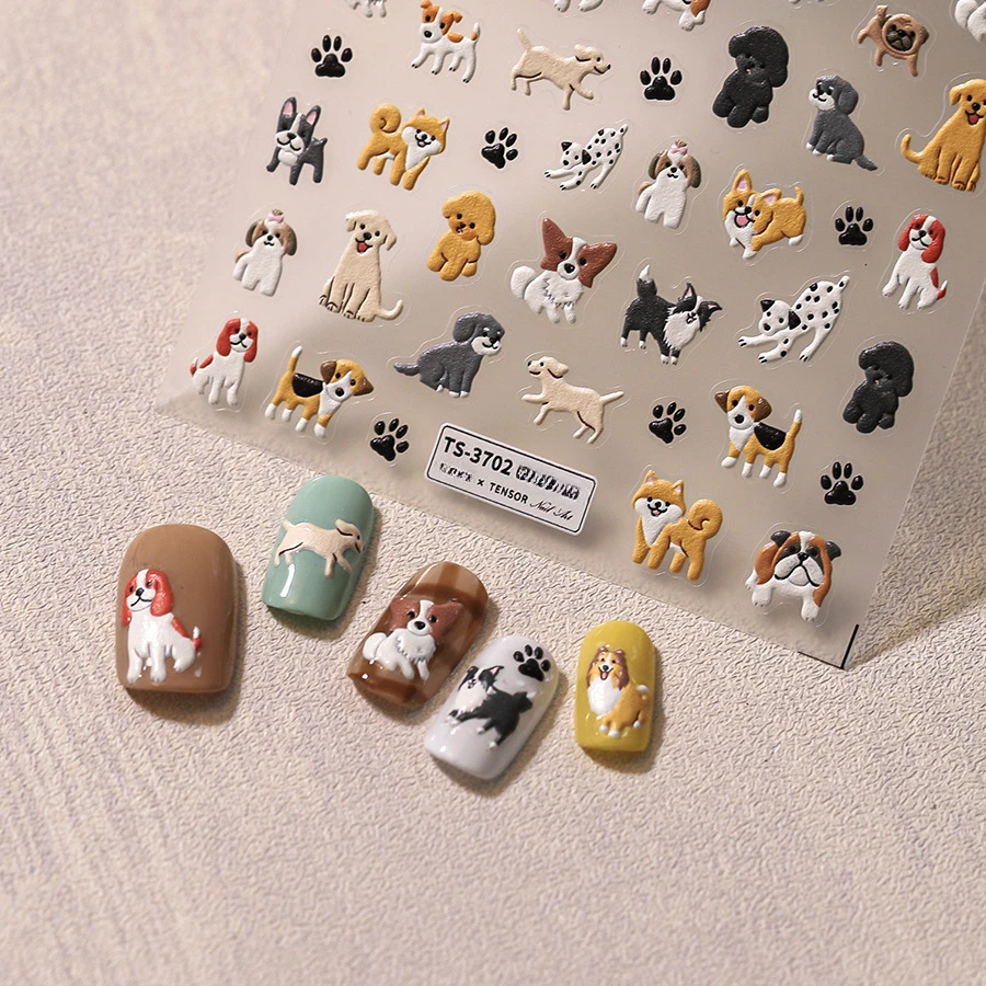 New Process Happy Puppy DIY DecorationNail Sticker 2024 Pop Cute Cartoon Dalmatian Dog Paw Print Embossed Nail Stickers