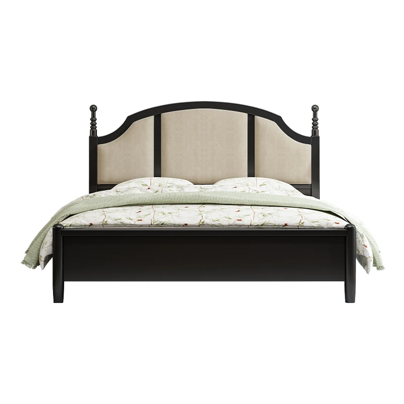 

Retro solid wood bed, black modern simplicity, soft bag American bed light luxury