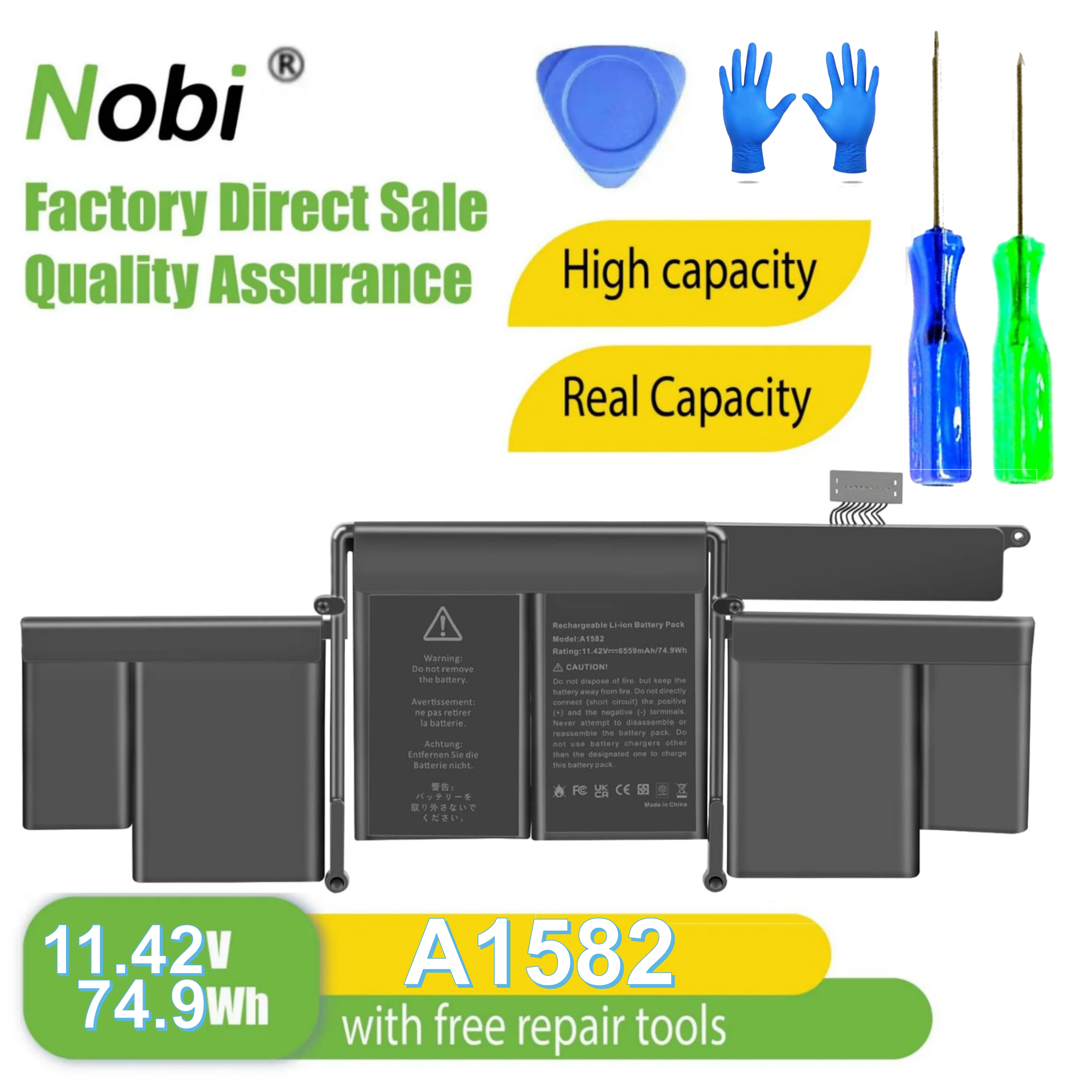 

Nobi A1582 A1493 A1502 Battery for MacBook Pro 13-Retina A1493 [Early 2015, Mid 2014, Late 2013] 77.52Wh-11.4V