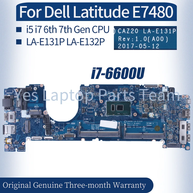 

For Dell Latitude E7480 Laptop Mainboard LA-E131P LA-E132P 04GTKN 0CXWHP 0NYD7R 0MWGPY 0CY3FD I5 I7 6/7th Notebook Motherboard