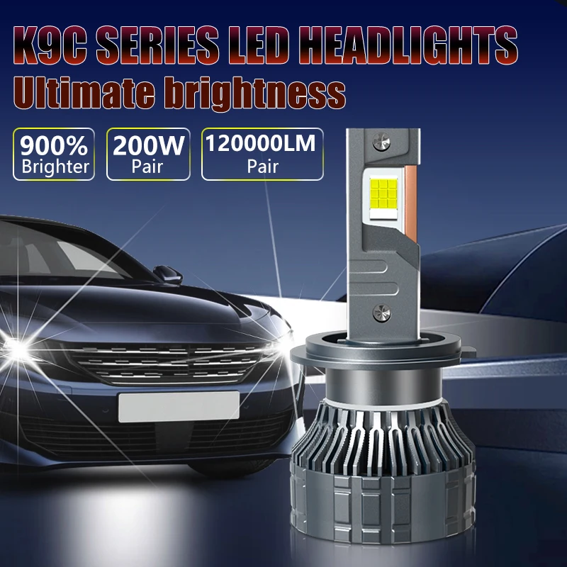 Carshark K9C 9005 HB3 Led Headlight Bulbs Canbus 120000Lm 200W Super Bright H4 H7 H8 H9 H11 9006 HB4 9012 Hir2 Auto Fog Lamps