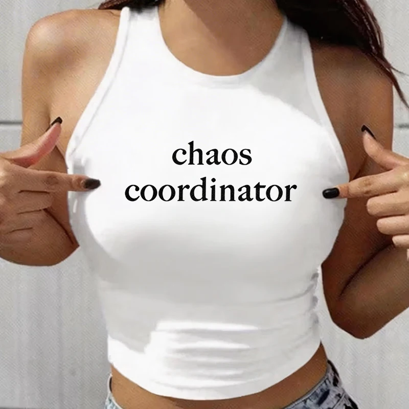 Sexy ärmelloses Crop-Top mit Schriftzug-Print und Rundhalsausschnitt für Damen, weißes Tanktop im 90er Y2K-Stil, Weste für Sommermädchen