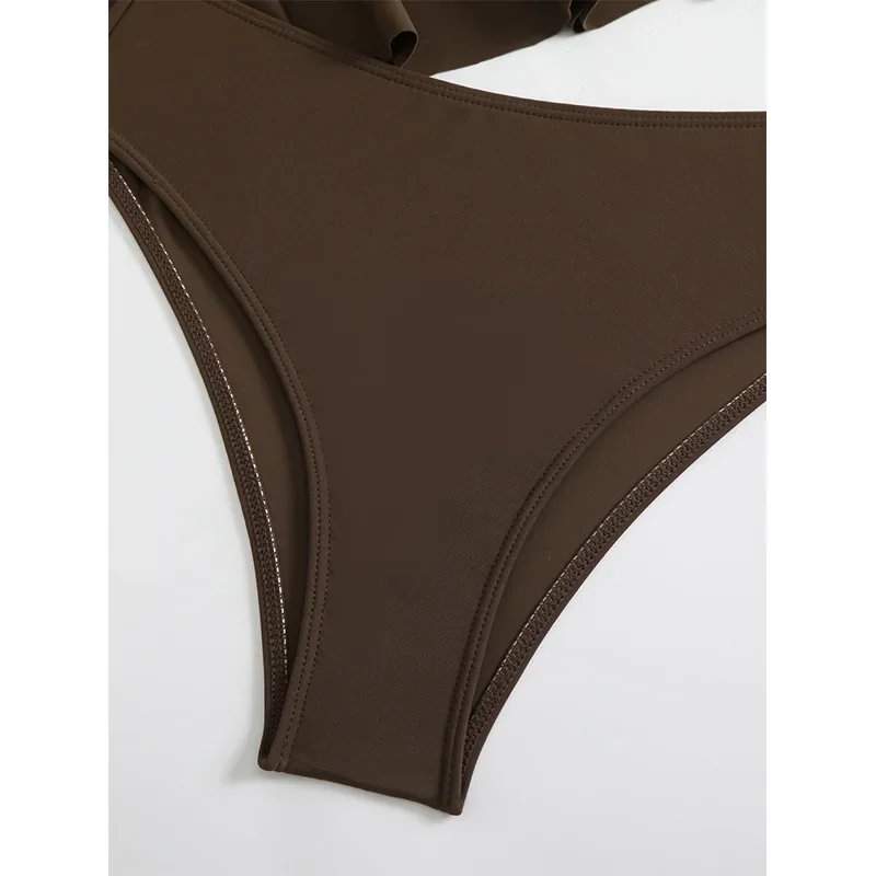 Bruine tweedelige zwemkleding vrouw zomer badmode vrouwelijke tankini sets strandkleding badpak ruche vrouwen zwempak tiener