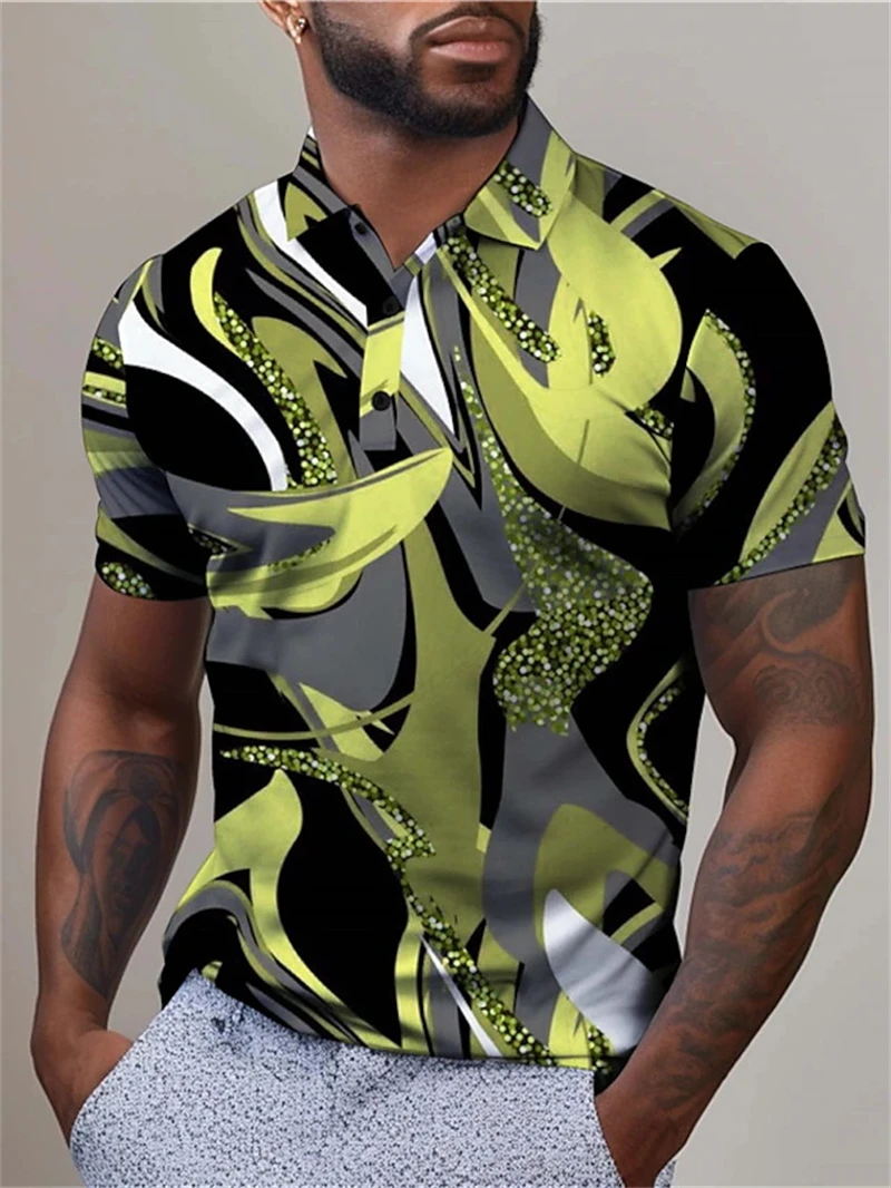 

Men's Polo Shirts 3D Print Artistic Stripe Graphic Polo Shirt Summer Fashion Casual Short Sleeve Men Button Lapel Golf Shirts