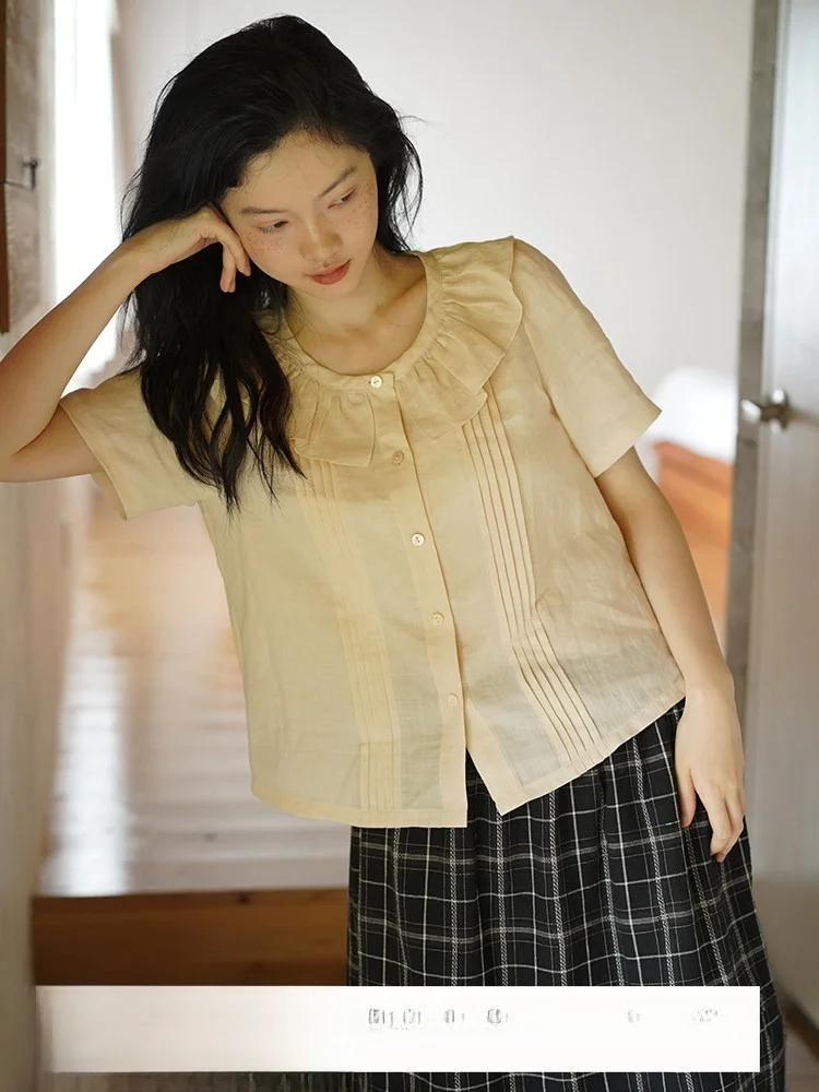 

Summer ort Sve Women's irt Tfeta Collar Small ort Sle Silk Unique Top Breathable Comfortable Thin Fabric