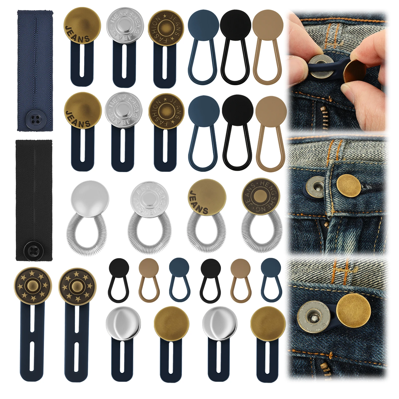 

30Pcs Waist Button Extender Adjustable Stretchy Waist Extender No Sewing Instant Waistband Extension for Jeans Dress Pants Skirt