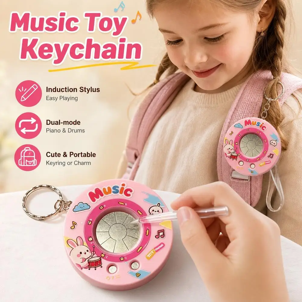 Fun Cartoon Music Keychain Dual Sound Mode Electronic Piano & Drum Touch Stylus Included Backpack Pendant Creative Gift for Kids