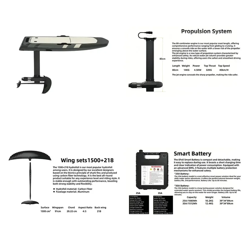 Efoil Boards Carbon Fiber 4.5kw Electric Foil with Jet Engine 25A Battery Surfboard Fly on Water Surf Without Wind