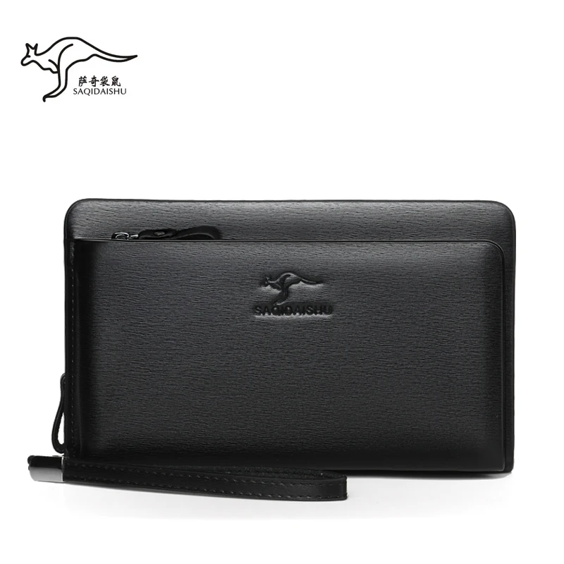 new Kangaroo Wrist Bag Brand Men Clutch Bag Fashion Leather Long Purse Business Wallet Black Brown Male Casual Handy Bag brown