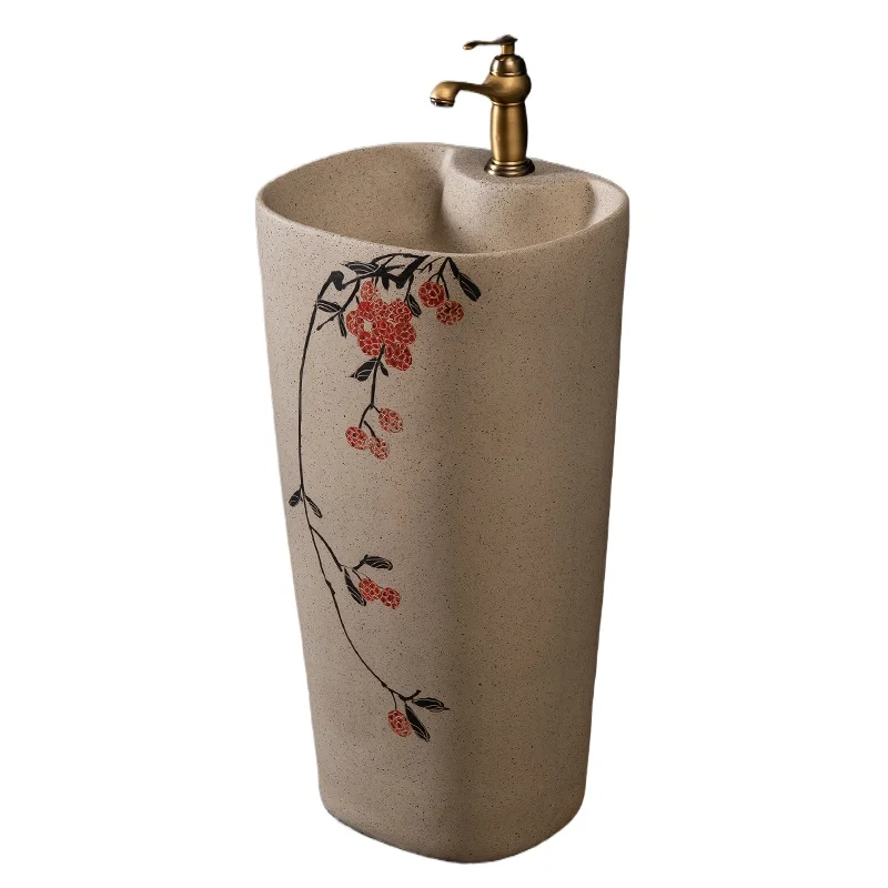 

Household column-type washbasin Ceramic column basin Floor-to-ceiling hand wash Vertical integrated basin Washbasin