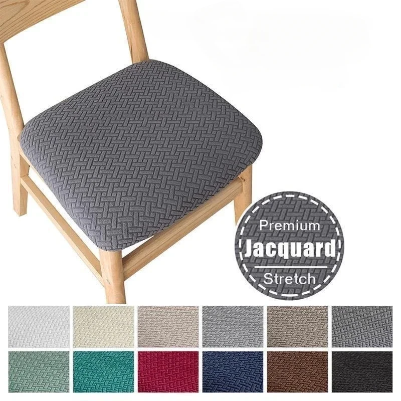 1PC Jacquard Stretch Dining Chair Seat Cover Removable Anti-dirty Seat Cushion Slipcover For Kitchen Dining Room Wedding