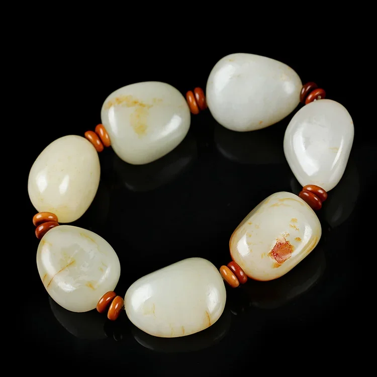 Natural Raw Jade Stone With Skin Nephrite Bracelet Men Women Fine Jewelry Genuine Chinese Hetian Jade Tumbled Stone Bracelets