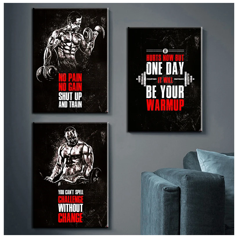 Muscle Bodybuilding Fitness Motivational Quotes Wall Art Canvas Decoration Painting Picture Print For Living Room Home Gym Decor