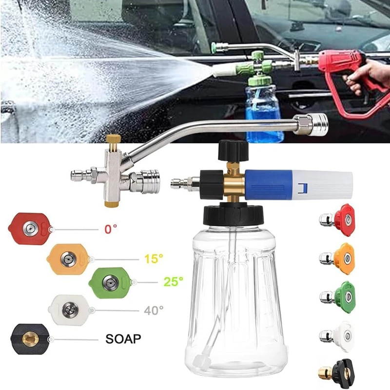 

Foam-Cannon With 5 Pressure Washer Sprayer Nozzles, For Pressure Washer,1/4Inch Quick Connect For Car Garden Window