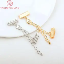 (3974)6PCS 6MM 10MM 24K Gold Color Brass Ends Fastener Clasps Cord or Ribbon Connect Clasps High Quality Jewelry Making Findings