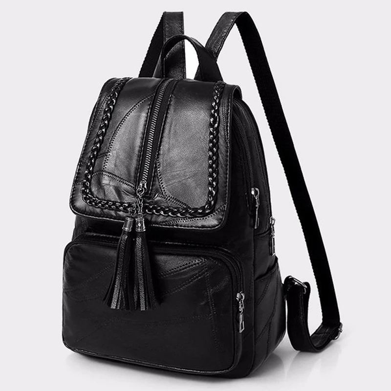 2024 Women\'s PU Leather Backpack School Bag Classic Black Waterproof Travel multi-function Shoulder Bag Rucksack NEW