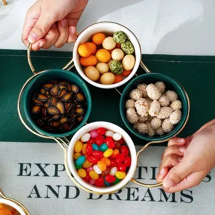 

Creative Snack Platter, Candy Plate, Ceramic Bowl with Gilded Handle, Living Room Household Tableware, Dessert Fruit Plate