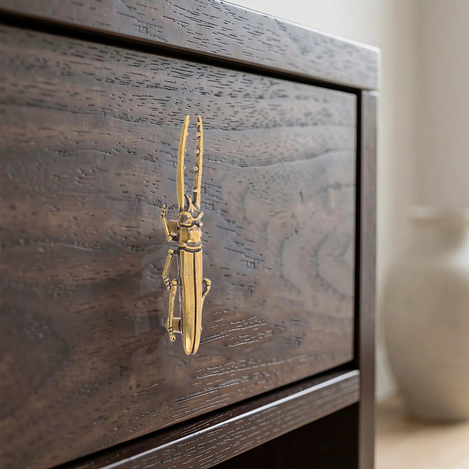 Brass Beetle Drawer Pull Handle Insect Shaped Decorative Cabinet Knob Light Brown Accent Hardware For Kitchen Dresser Bookcase