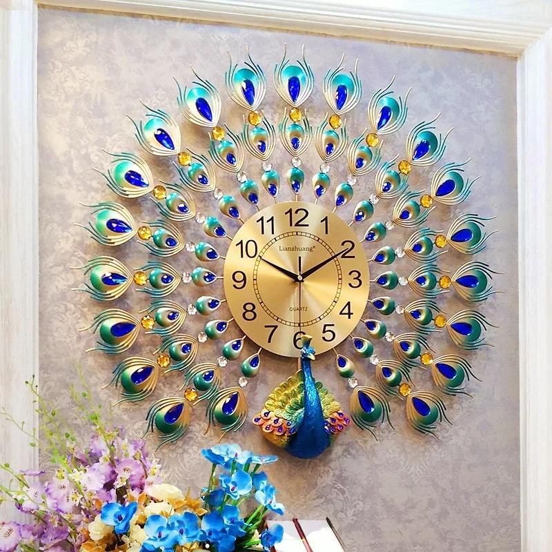 Peacock wall clock living room household wall watch modern simple fashion silent clock European atmosphere creative quartz clock