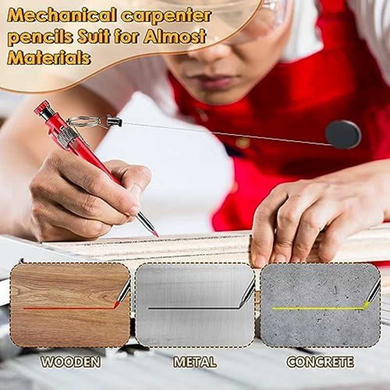 1Set pemegang pensil struktur penanda lubang dalam, tempat pena dapat ditarik untuk pekerjaan kayu