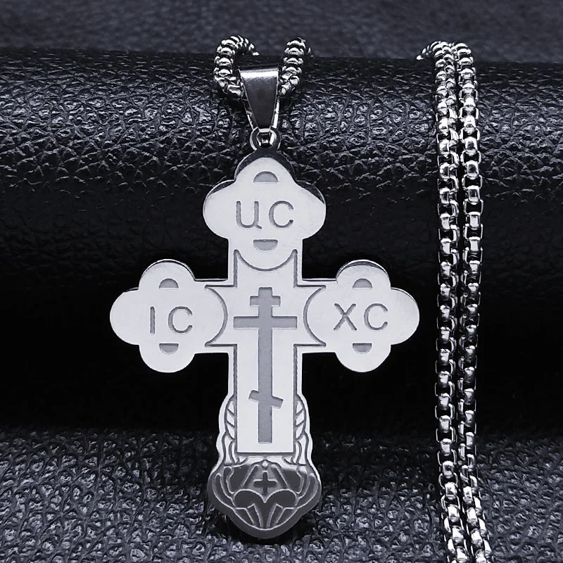 Russian Christian Orthodox Cross Necklace Stainless Steel UC IC XC Jesus Religious Prayer Necklaces Jewelry collar hombre N8443