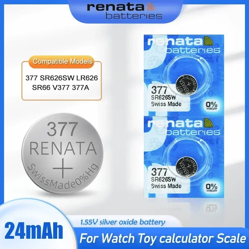 100% Original Renata 377 SR626SW AG4 LR626 SR66 V377 1.55V Silver Oxide Battery For Watch Toy Scale Button Coin Cell Swiss Made