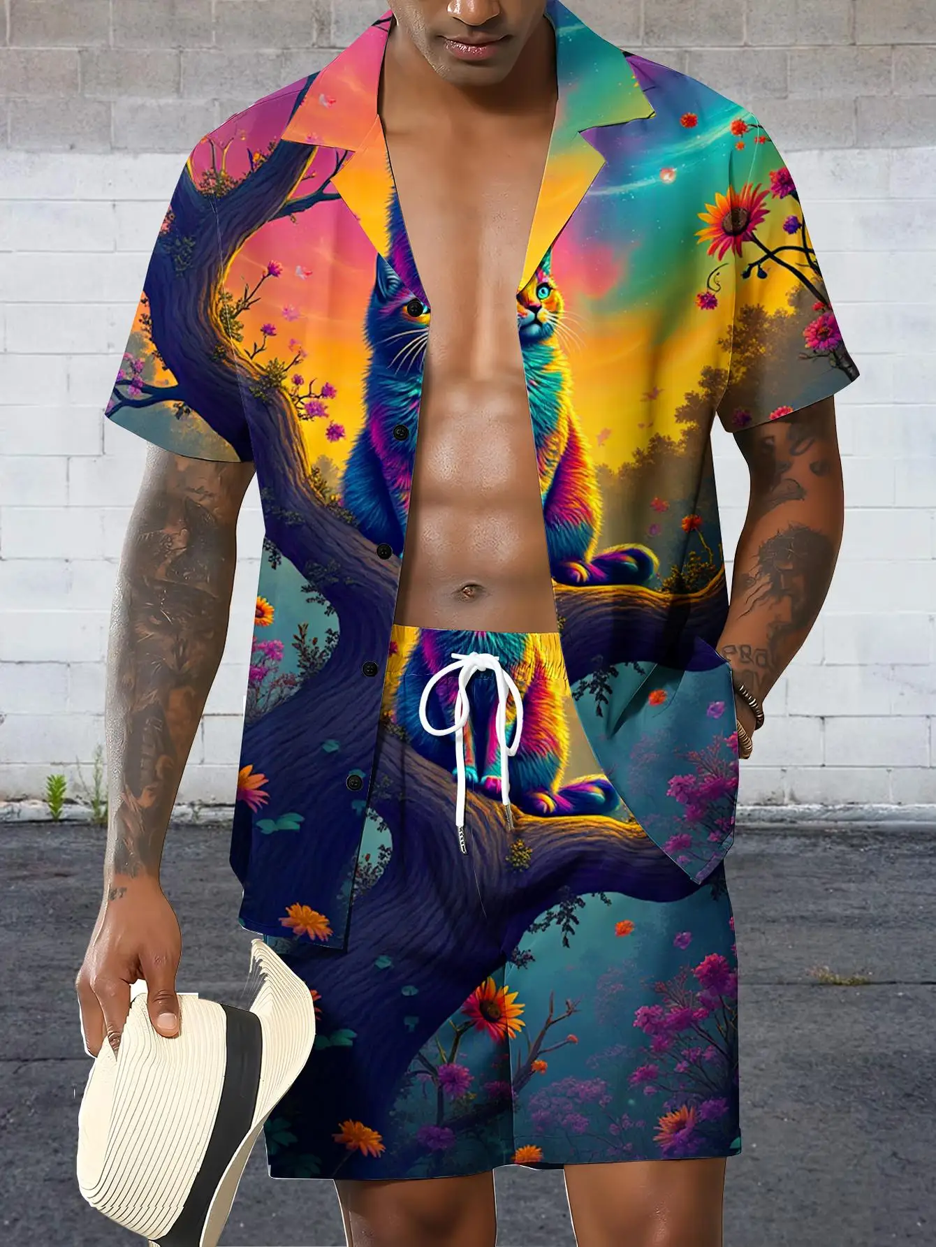 

Men's Shirt Sets 2026 Spring/Summer 2 piece set sweatshirt set sweat suit jogging suit 3D Printed men's chandals Graphic