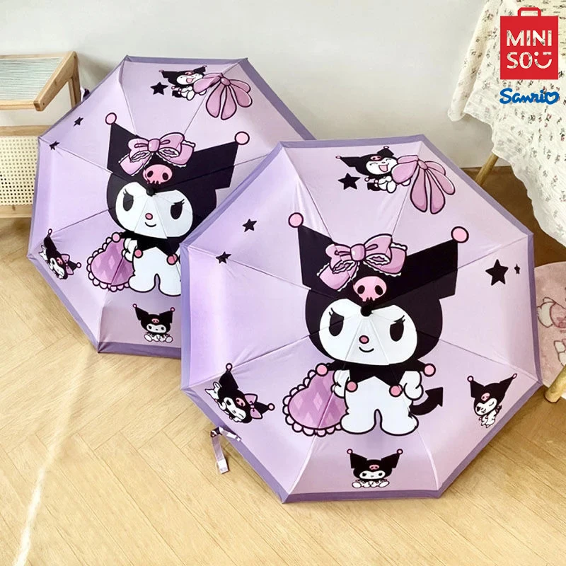 MINISO Sanrio Automatic Children's Umbrella Kuromi Umbrella Sun Umbrella Girl Sun Protection UV Student Cute Folding Umbrella