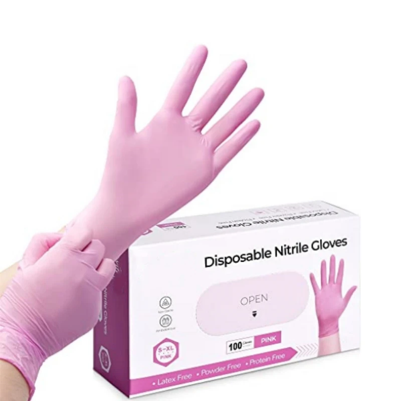 

Pink Nitrile Disposable Gloves for Household Cleaning Working Kitchen Gardening Dishwashing Latex Free Nail Salon Tattoo Gloves