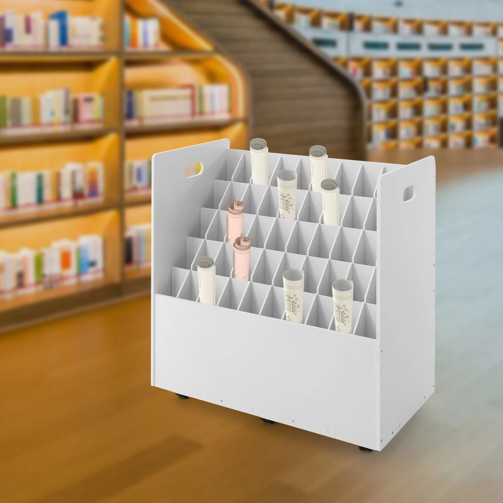 منظم مخطط دوار مكون من 50 فتحة مع عجلات، وعربة تخزين الملفات لمجلدات الحروف والحجم القانوني، وخزانة ملفات المكتب المتنقلة