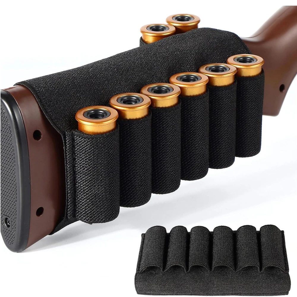 Outdoor Hunting Airsoft Accessory, 6+2 Round Buttstock Mounted Shotshell Carrier, 12 & 20 Gauge Tactical Ammo Bandolier Holder