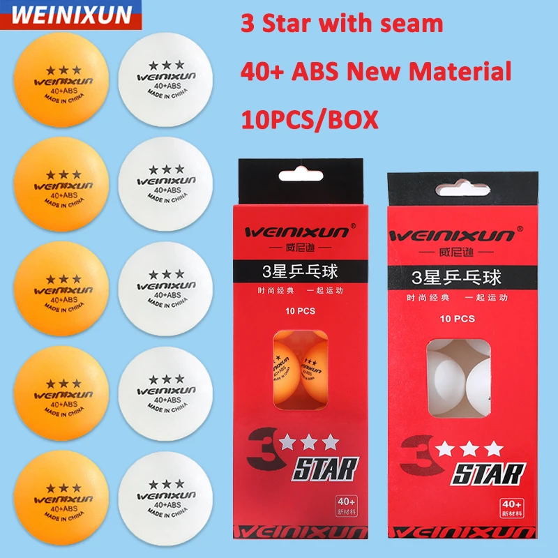

WEINIXUN 3 звезды мячи для настольного тенниса 40+ АБС-пластик, новый материал, мячи для пинг-понга со швом, 10 шт./кор., тренировочные мячи для настольного тенниса со швами