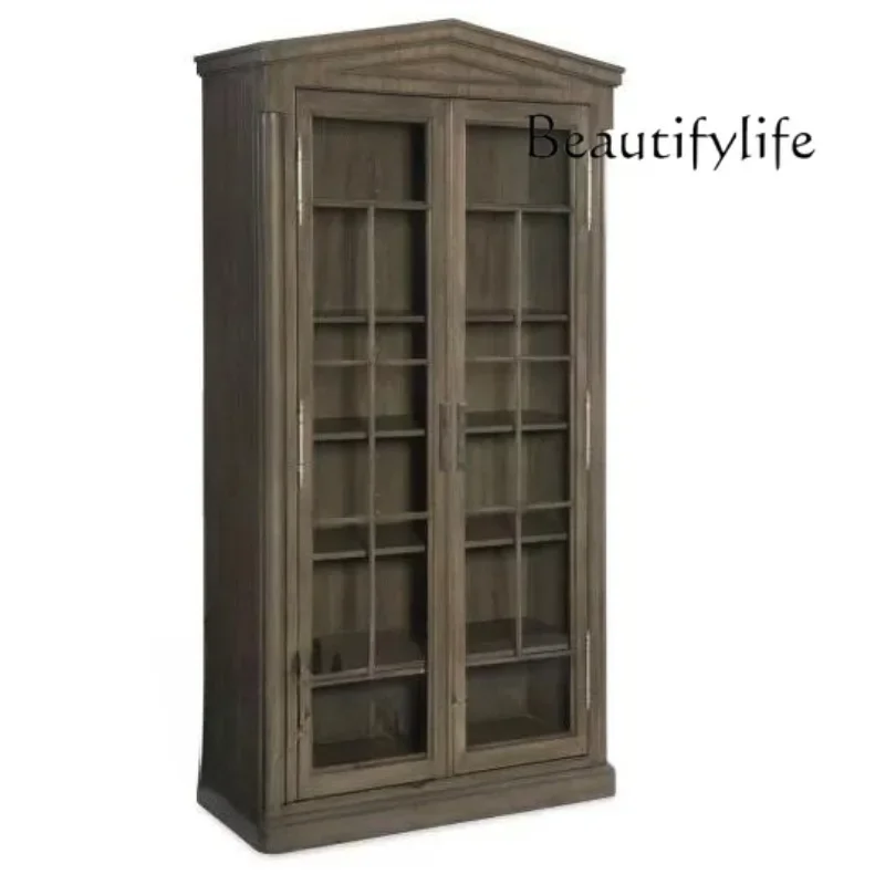 

Kk French Retro Old Solid Wood Dining Side Cabinet American Classical Exquisite Glass Double Door Display Cabinet Locker