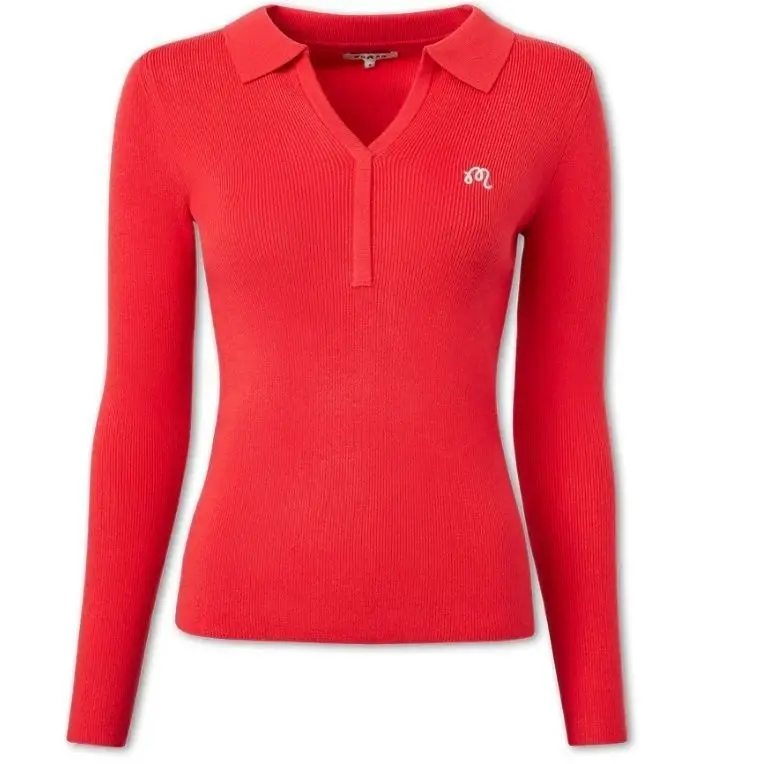 

New Women's V-Neck Embroidered Knit Long-Sleeve Golf Apparel