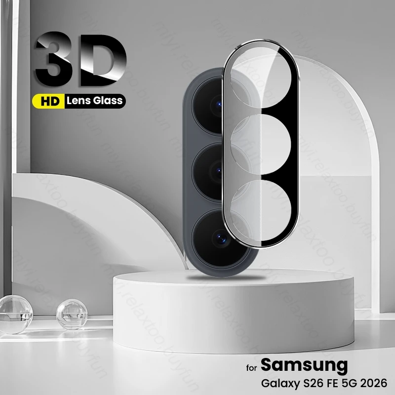 for Samsung Galaxy S26 FE 5G 3D Curved Camera Protector on Samung Sumsung S 26 FE 26FE S26FE Black 9H Tempered Glass Lens Cover