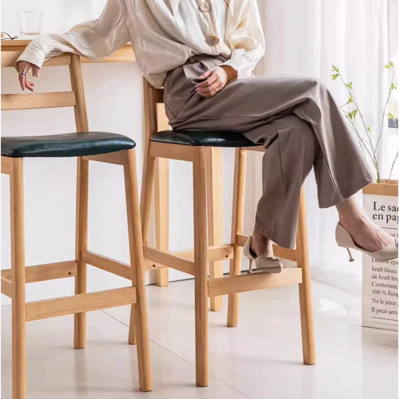 

Nordic Modern Counter Height Chair Solid Wood Bar Stools with Backrest Milk Tea Shop Reception Seat Minimalist Kitchen Furniture