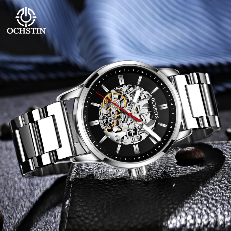 

OCHSTIN Master Series Hollow Mechanical Watch Steel Strap Business Negotiation Multi-function Table Gifts For Lovers