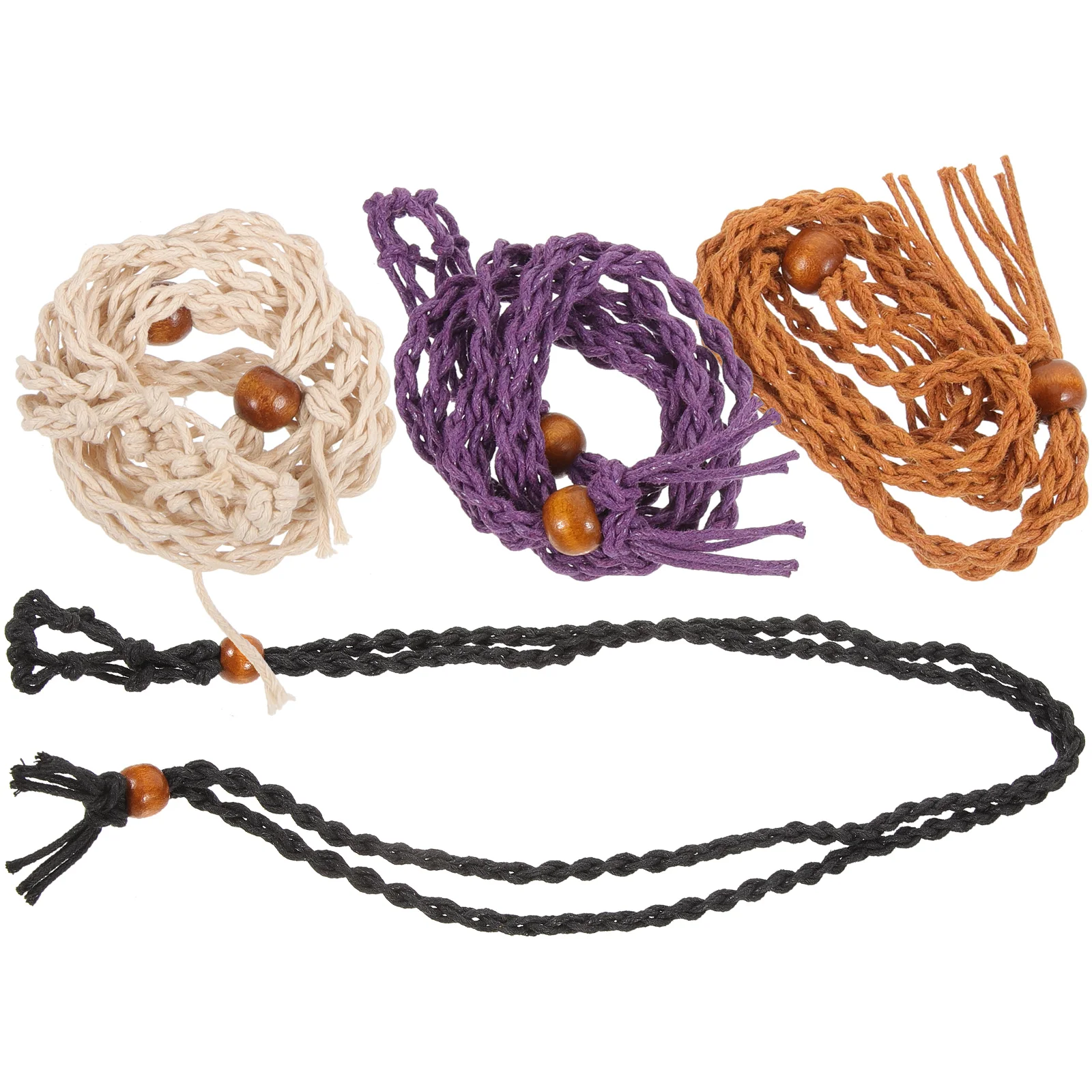 

4pcs Braided Necklace Pendant Stone Cage Holder Crystal Replacement Cords Woven Adjustable Retro Decorative Accessories Black